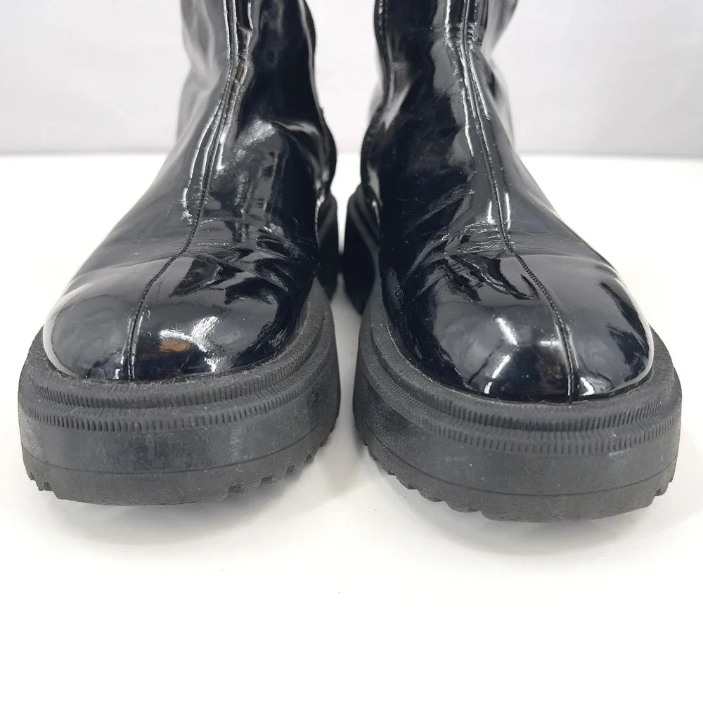 Zara Kids Girls EU33 US1 Black Patent Platform Boots Chunky Goth Punk Alt Edgy